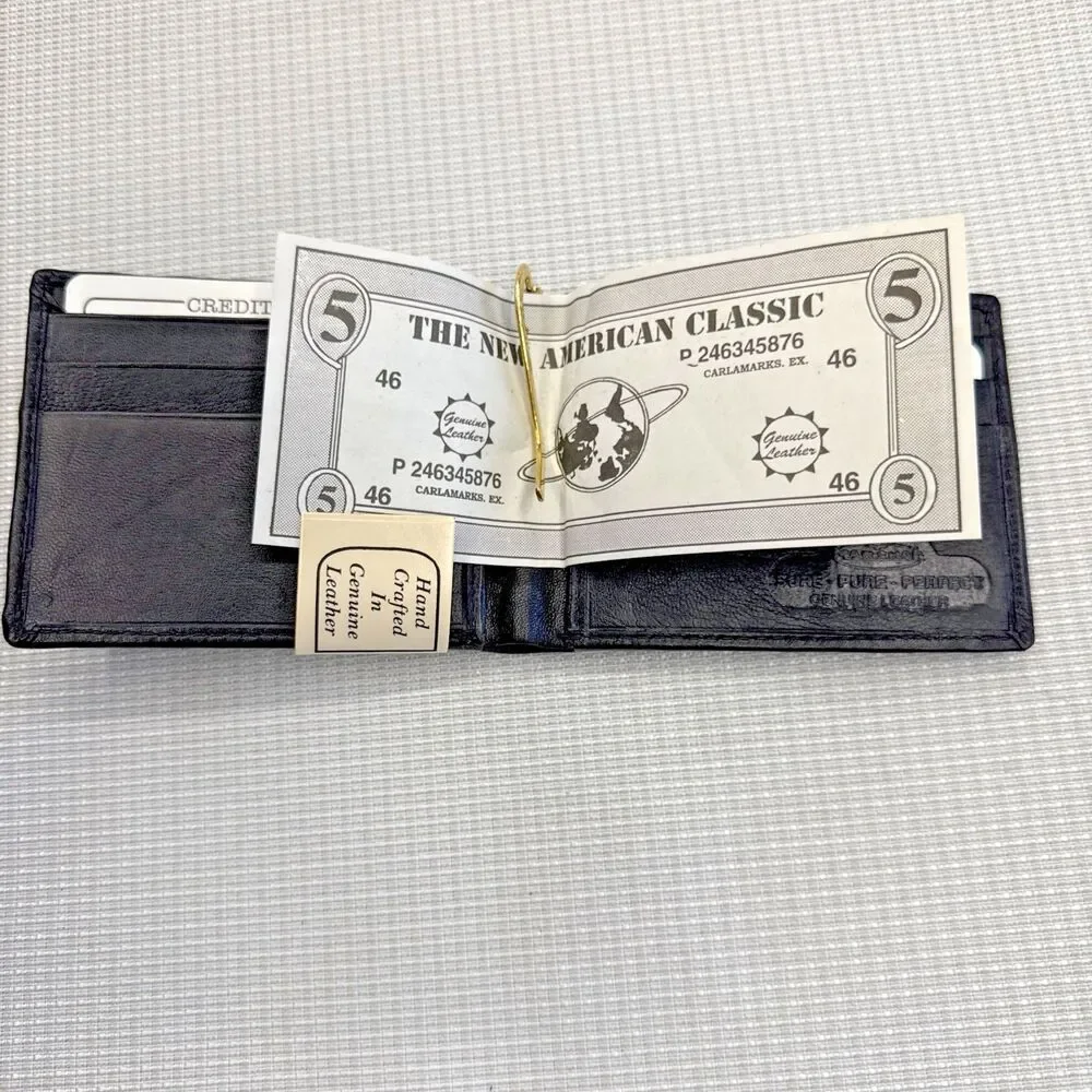 Marshal Genuine Soft Leather Bifold Black Money Clip - New